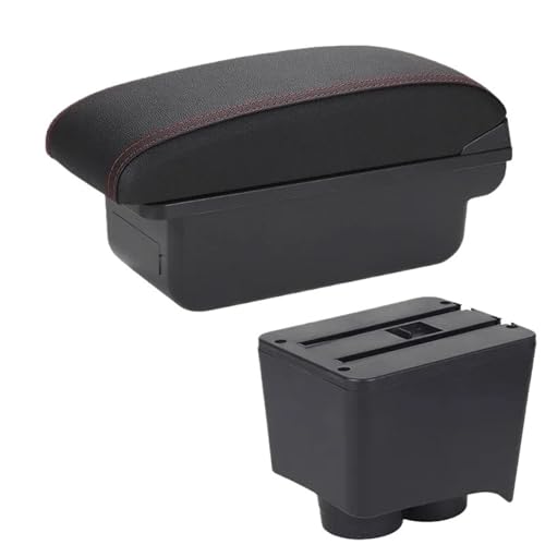 SPAMFAFGHQ Für VW Für Polo Armlehne Für VW Für POLO Mk5 6R Für Vento 2002 2003 2004 2005 2006 2007 2008 2009 Armlehnenbox Auto Aufbewahrungsbox(C1 Schwarz Rot KEIN USB) von SPAMFAFGHQ
