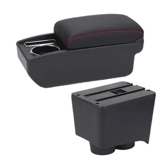 SPAMFAFGHQ Für VW Für Polo Armlehnenbox Für VW Für Polo 9N 3 2002 2003 2004 2005 2006 2007 2008 2009 Auto Armlehnen Aufbewahrungsbox(C1 Schwarz Rot KEIN USB) von SPAMFAFGHQ
