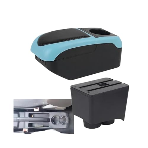 SPAMFAFGHQ Für VW Für Polo Armlehnenbox Für VW Für Polo 9N 3 Mk4 Auto Armlehnenbox 2002 2003 2004 2005-2009 Innenraum Nachrüst Aufbewahrungsbox(Schwarz Blau) von SPAMFAFGHQ