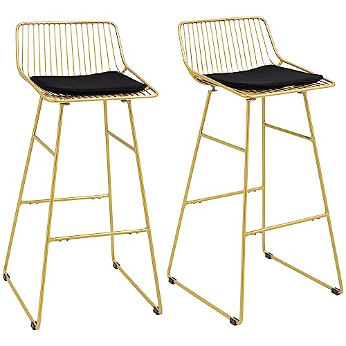 HOMCOM 2er Set hohe Küchenhocker Hohe Küchenstühle mit gepolsterter Rückenlehne und Stahlrahmen 120 kg Belastbarkeit für Bar Lounge Esszimmer Golden HOMCOM 2er Set hohe Küchenhocker Hohe Küchenstühle mit gepolsterter Rückenlehne und Stahlrahmen 120 kg Belastbarkeit für Bar Lounge Esszimmer Golden von SPANISH AOSOM