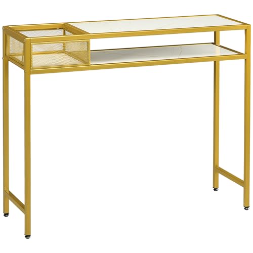 HOMCOM Konsolentisch Eingangshalle Tisch mit Lagerung Korb Regal und Stahlrahmen Flur Flur Möbel 50 kg Last 100x30x80 cm Gold und Weiß HOMCOM Konsolentisch Eingangshalle Tisch mit Lagerung Korb Regal und Stahlrahmen Flur Flur Möbel 50 kg Last 100x30x80 cm Gold und Weiß von SPANISH AOSOM