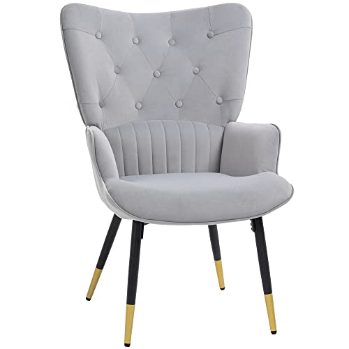 HOMCOM Sessel Individueller Sessel Schlafsessel gepolstert in Samt mit hoher Rückenlehne Armlehnen und Stahlbeine Modern Style 68x72x103 cm Grau von SPANISH AOSOM