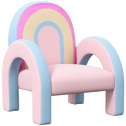 ZONEKIZ Regenbogenförmiger Kleinkindsessel Mini Sofa Bequemer Kindersessel für Kinder 1,5-3 Jahre für Schlafzimmer Wohnzimmer Belastung 45 kg 43x41x51 cm Rosa von SPANISH AOSOM