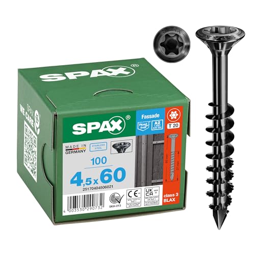SPAX Fassadenschraube, 4,5 x 60 mm, 100 Stück, Teilgewinde, Linsensenkkopf, T-STAR plus T20, CUT-Spitze, Edelstahl rostfrei A2 BLAX - 25170404506021 SPAX Fassadenschraube, 4,5 x 60 mm, 100 Stück, Teilgewinde, Linsensenkkopf, T-STAR plus T20, CUT-Spitze, Edelstahl rostfrei A2 BLAX - 25170404506021 von SPAX