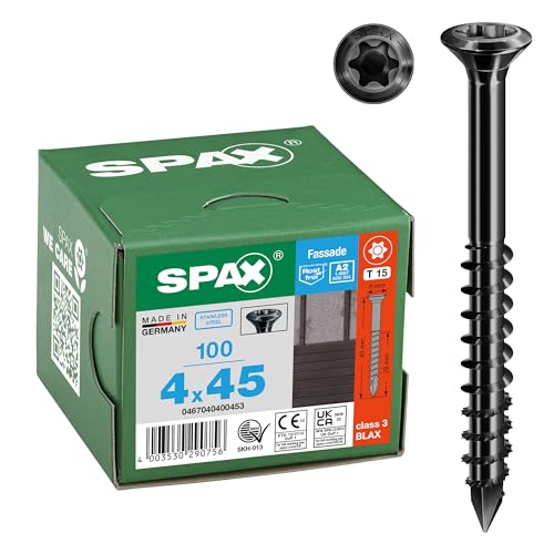 Fassadenschraube, 4 x 45 mm, 100 Stück, Teilgewinde, Linsensenkkopf extra klein, T-STAR plus T15, CUT-Spitze, Edelstahl rostfrei A2 BLAX - 0467040400453 von SPAX
