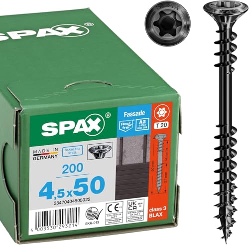 SPAX Fassadenschraube 4,5 x 50 mm, 100 Stück, Edelstahl rostfrei A2 BLAX, Fixiergewinde, T-STAR plus T20, Linsensenkkopf, 4CUT – 25470404505022 SPAX Fassadenschraube 4,5 x 50 mm, 100 Stück, Edelstahl rostfrei A2 BLAX, Fixiergewinde, T-STAR plus T20, Linsensenkkopf, 4CUT – 25470404505022 von SPAX