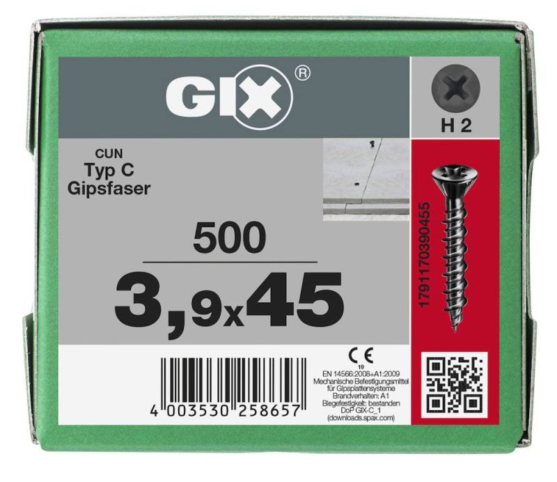 SPAX Holzbauschraube GIX-C für Gipsfaser, 3,9 x 45 mm, 1000 Stück, Vollgewinde, Spitzer Fr von SPAX