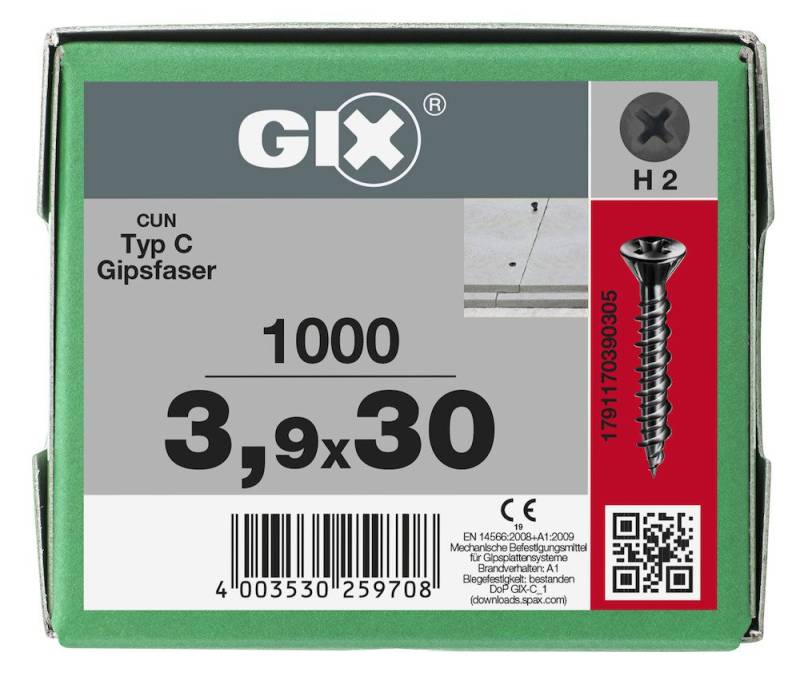 SPAX Schraube GIX-C für Gipsfaser, 3,9 x 30 mm, 1000 Stück, Vollgewinde, Spitzer Fr von SPAX