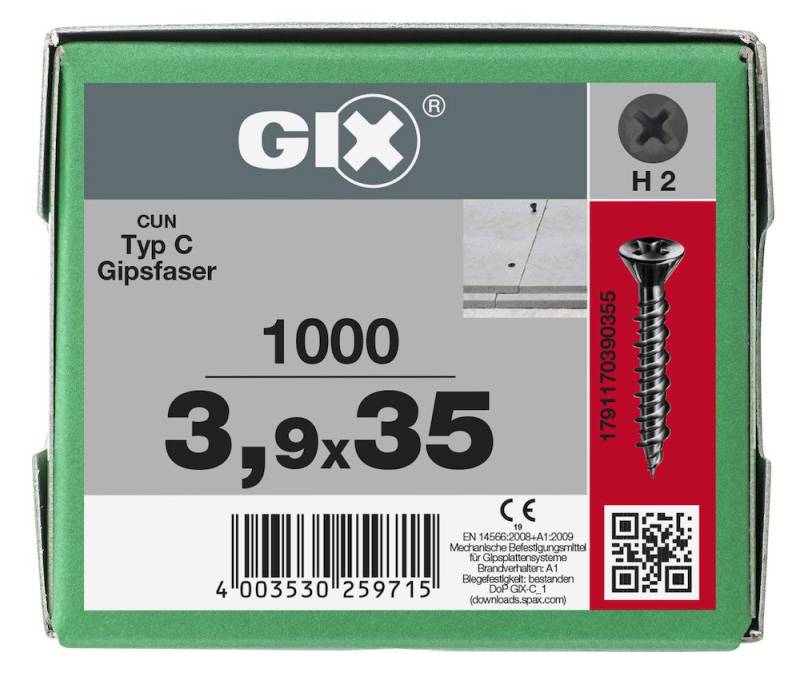 SPAX Schraube SPAX GIX-C Senkkopf Fraesrippen H2 Hilo-Gewinde phos. sw 3,9x35mm (10 von SPAX