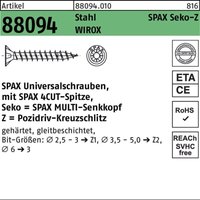 Spax - Universalschraube 2,5 x 16 mm Senkkopf Kreuzschlitz z Vollgewinde S-Spitze wirox A3J 1000 Stk von SPAX