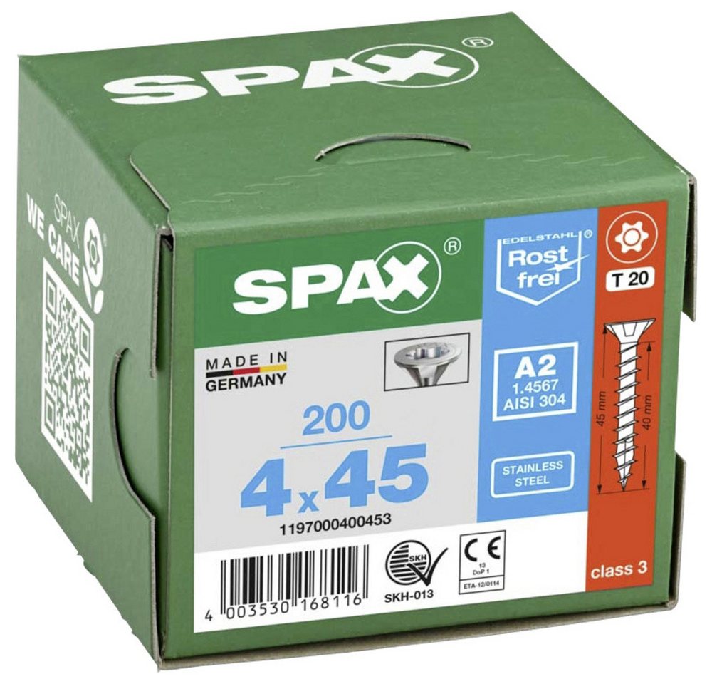 SPAX Schraube SPAX 1197000400453 Holzschraube 4 mm 45 mm T-STAR plus Edelstahl A SPAX Schraube SPAX 1197000400453 Holzschraube 4 mm 45 mm T-STAR plus Edelstahl A von SPAX