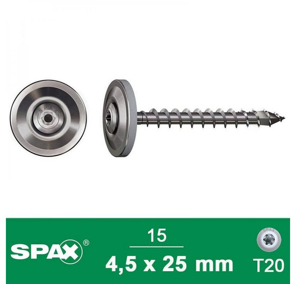 SPAX Spanplattenschraube SPAX Spenglerschraube A2 4,5x25 mm + Dichtscheibe 20 mm M, 15 Stück von SPAX