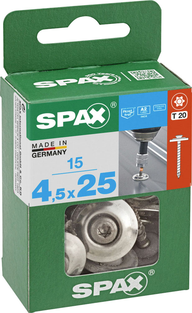 Spax Spenglerschrauben 4,5 x 25 mm T20 Vollgewinde - 15 Stk. Spax Spenglerschrauben 4,5 x 25 mm T20 Vollgewinde - 15 Stk. von SPAX