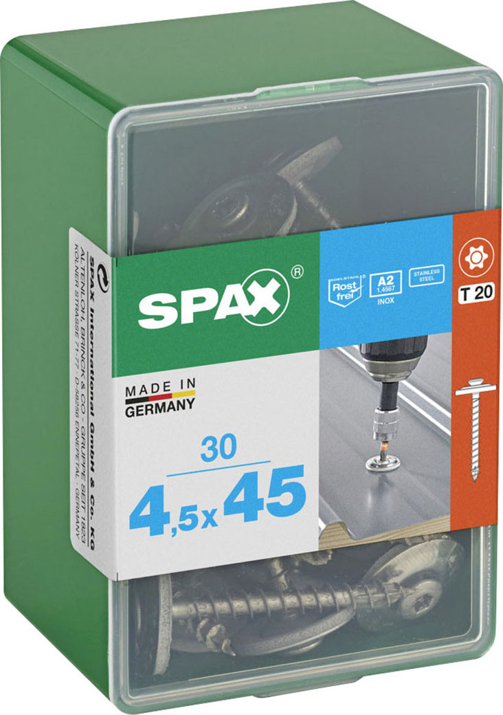 Spax Spenglerschrauben 4,5 x 45 mm T20 Vollgewinde - 30 Stk. Spax Spenglerschrauben 4,5 x 45 mm T20 Vollgewinde - 30 Stk. von SPAX