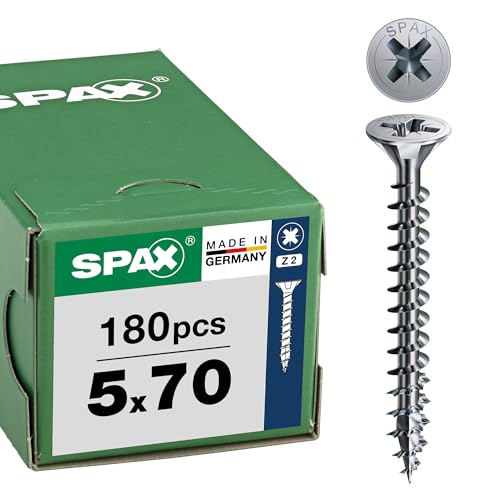 SPAX Universalschraube, 5,0 x 70 mm, 180 Stück, Vollgewinde, Senkkopf, Kreuzschlitz Z2, 4CUT, WIROX - 8000000288173 von SPAX