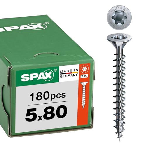 SPAX Universalschraube, 5,0 x 80 mm, 180 Stück, Vollgewinde, Senkkopf, T-STAR plus T20, 4CUT, WIROX - 8000000288074 von SPAX