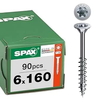 SPAX Universalschraube, 6,0 x 160 mm, 90 Stück, Teilgewinde, Senkkopf, T-STAR plus T30, 4CUT, WIROX - 8000000288418 von SPAX
