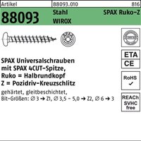 Spax - Universalschraube 4,5 x 60 mm Halbrundkopf Kreuzschlitz z Vollgewinde 4CUT wirox A3J 500 Stk von SPAX