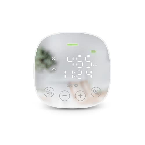 SPC CO2 Air Quality Monitor CO2-Messgerät, misst Luftqualität, Temperatur und Luftfeuchtigkeit, große Akkulaufzeit bis zu 20 Stunden, akustischer Alarm bei schlechter Luftqualität und Leuchtampe von SPC