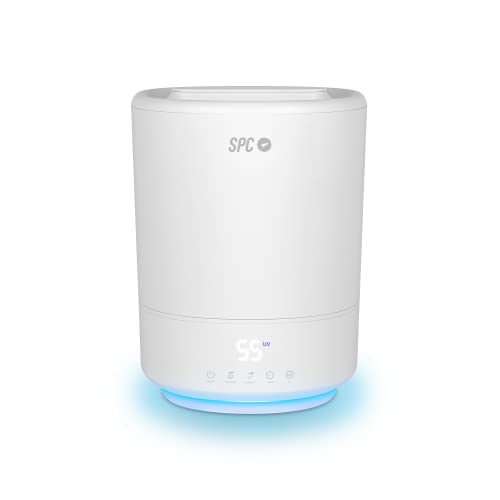 SPC Evadne - Intelligenter WiFi-Luftbefeuchter, 4,5l Kapazität, UV-C-Strahlung, Wasserauffüllung an der Oberseite, automatischer, manueller und Nachtmodus, Aromadiffusor, Nachtlicht, Timer, BPA-frei von SPC