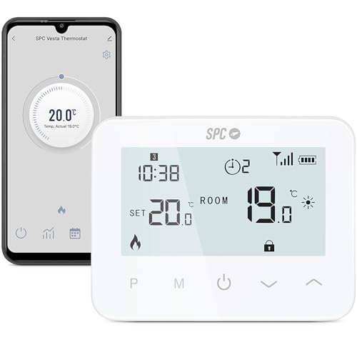SPC Vesta Thermostat – WLAN-Heizungsthermostat für Gasheizkessel, intelligente App-Steuerung, kompatibel mit Alexa/Google, Erkennung offener Fenster, programmierbar und wandmontiert – Weiß SPC Vesta Thermostat – WLAN-Heizungsthermostat für Gasheizkessel, intelligente App-Steuerung, kompatibel mit Alexa/Google, Erkennung offener Fenster, programmierbar und wandmontiert – Weiß von SPC