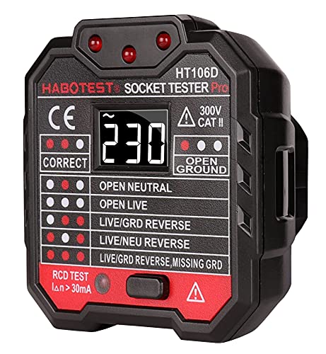 Socket Tester, SP-Cow Spannungsanzeige Steckdosen Tester 48-250 V Steckdose, Neutralleiter und Erde Tester LCD-Anzeige, CAT II 300 V, RCD von DUBEUYEW