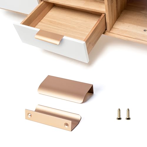 SPDYCESS 10 Stück Schrankgriffe Versteckt Möbelgriff aus Aluminiumlegierung Cabinet Pull Griffe Garderobe Küche Schubladenknöpfe mit Schrauben, Kupfergold (64mm) von SPDYCESS