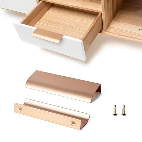 SPDYCESS 10 Stück Schrankgriffe Versteckt Möbelgriff aus Aluminiumlegierung Cabinet Pull Griffe Garderobe Küche Schubladenknöpfe mit Schrauben, Kupfergold (96mm) von SPDYCESS