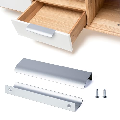 SPDYCESS 10 Stück Schrankgriffe Versteckt Möbelgriff aus Aluminiumlegierung Cabinet Pull Griffe Garderobe Küche Schubladenknöpfe mit Schrauben, Silber (128mm) von SPDYCESS