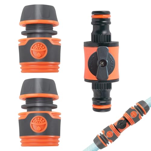 SPDYCESS 3 Stück Schlauchkupplung Wasser mit Schalter, 12 mm Schlauchverbinder, Adapter Gartenschlauch Anschluss, Doppelstecker Verbindungen Extender Verlängerung für Garten und Haus Wasserhahn von SPDYCESS