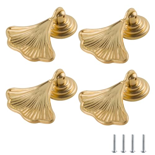 SPDYCESS 4 Stück Ginkgo Blattform Knopfgriffe, Schrankgriffe in Tropfenform Gold Gebürstete Einloch-Schubladenknöpfe Dekorativer Möbelgriff für Schränke, Schubladen, Türen SPDYCESS 4 Stück Ginkgo Blattform Knopfgriffe, Schrankgriffe in Tropfenform Gold Gebürstete Einloch-Schubladenknöpfe Dekorativer Möbelgriff für Schränke, Schubladen, Türen von SPDYCESS