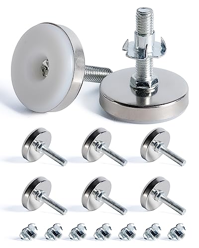 SPDYCESS 8 Stück M10 X 50MM Verstellfüsse Möbelfüße, Verstellbare Runde Nivellierfüße, Höhenverstellbarer Planierenfüße mit 8 Stück 4-zackigen Nutensteinen, für Schrank Schreibtisch Bett Beine von SPDYCESS