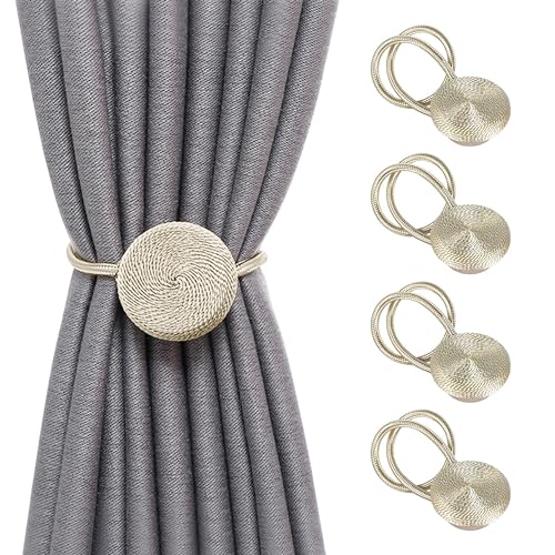 SPDYCESS 4 Stück Magnetische Vorhang Raffhalter, Raffhalter für Vorhänge Gardinenhalter Vorhanghalter Vorhang Seil Vorhänge Schnallen für Haus Cafe Büro(Beige von SPDYCESS