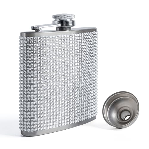 SPDYCESS Edelstahl Flachmann 6oz Diamant Frauen Flachmänner mit Trichter Tragbar Flachmann von Alkohol zum Wandern Hochzeit Reisen Party von SPDYCESS
