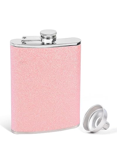 SPDYCESS Edelstahl Flachmann 8oz Glitzer Frauen Flachmänner mit Trichter Tragbar Flachmann von Alkohol Whisky zum Wandern Camping Hochzeit Party von SPDYCESS