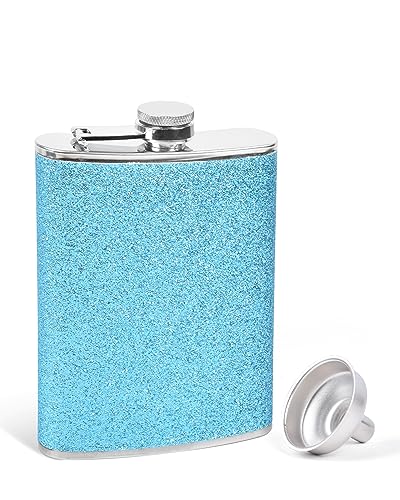 SPDYCESS Edelstahl Flachmann 8oz Glitzer Frauen Flachmänner mit Trichter Tragbar Flachmann von Alkohol Whisky zum Wandern Camping Hochzeit Party von SPDYCESS