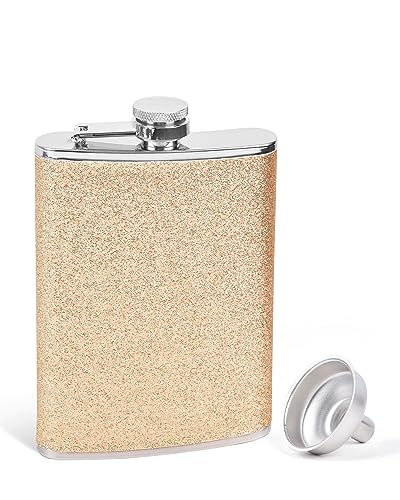 SPDYCESS Edelstahl Flachmann 8oz Glitzer Frauen Flachmänner mit Trichter Tragbar Flachmann von Alkohol Whisky zum Wandern Camping Hochzeit Party von SPDYCESS