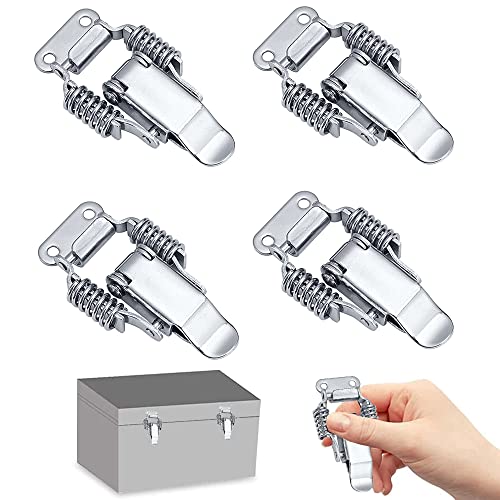 SPEACOUR 4 Stück Spannverschluss Edelstahl Klappverschluss Hebelverschluss Spannverschluss Eckbefestigung Haspe Kistenverschluss Kappenschloss für Case Box, Toolbox, Schublade, Schrank (Silber) von SPEACOUR