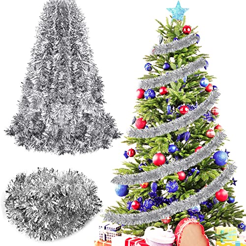 SPEACOUR Weihnachten Lametta Girlande 6m Weihnachtsbaum Lametta Dekoration Glänzend Weihnachten Lametta Christbaumgirlande Lametta Folien Girlande für Weihnachten, Halloween, Hochzeiten (Silber) von SPEACOUR