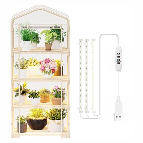 SPECILITE Gewächshaus für den Innenbereich mit Wachstumslichtern – 4 Etagen (L x B x H) 70 cm L x 49 cm B x 150 cm H, Mini-Gewächshaus mit Reißverschluss, PVC-Abdeckung und dimmbarer 45 von SPECILITE