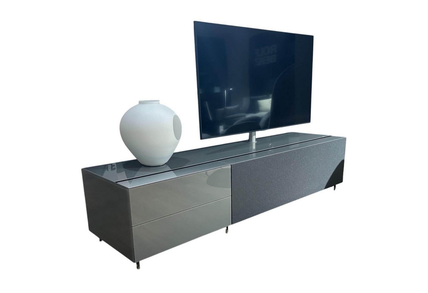 SPECTRAL Anbauschrank Lowboard Cocoon Glas Cement Grau Stofffront Graphite Grau SPECTRAL Anbauschrank Lowboard Cocoon Glas Cement Grau Stofffront Graphite Grau von SPECTRAL