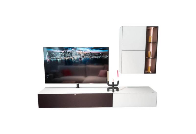 SPECTRAL Anbauschrank Wohnwand Ameno Side 1 Colour Glas Snow Weiß Akzente Oak von SPECTRAL