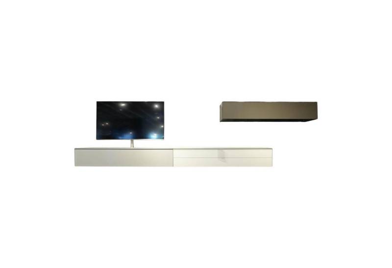 SPECTRAL Anbauschrank Wohnwand Scala Glasoberfläche Snow Weiß Satiniert Stofffront von SPECTRAL
