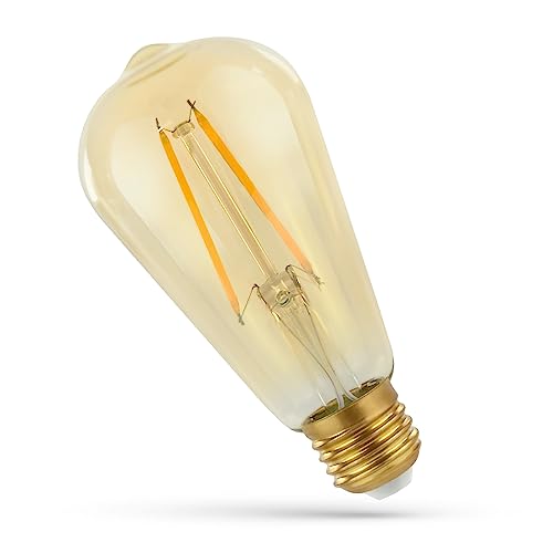 Spectrum Retro Shine Vintage LED Smoke Gold Glas Tropfenform Glühbirne ST64, Glühfaden Glühbirne 2 W, klassisches Licht 2 W (entspricht 24 W), E27 Sockel (ES), Warmweiß (2700-3200 K), 240 lm, 270 Grad [Energieklasse A++] von SPECTRUM LED