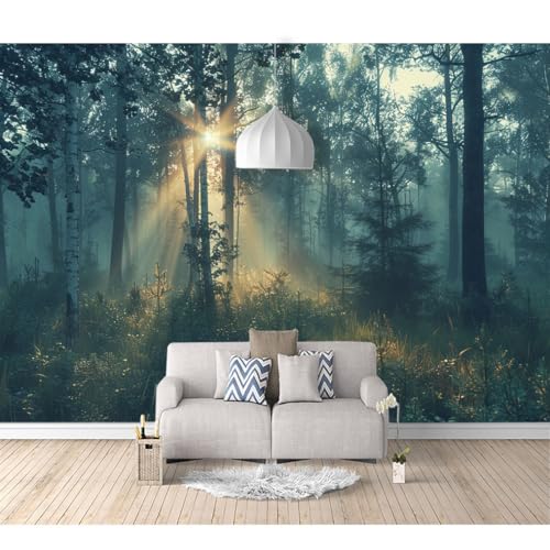3D Effekt Tapete In Voller Größe selbstklebend Wald, Bäume, grüne Landschaft, Sonnenschein 100x70cm Kulisse Dekorative Kunst Moderne Tv Die Fototapete Wandbild Wohnzimmer Schlafzimmer von SPECUFX