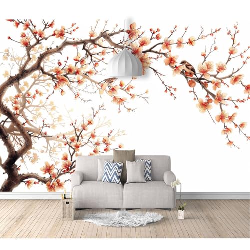 3D Tapete Effekt Fototapete Vinyl selbstklebend Nordische Blumen und Vögel sind einfach beige 100x70cm Wanddekoration Schlafzimmer Wohnzimmer Tv Hintergrund Die Wandbild von SPECUFX