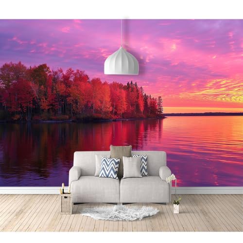 3D Tapete selbstklebend See, Wald, Natur, Landschaft, Sonnenuntergang 100x70cm Wandbild Schlafzimmer Tv Hintergrund Rolle Die Fototapete Wohnzimmer von SPECUFX