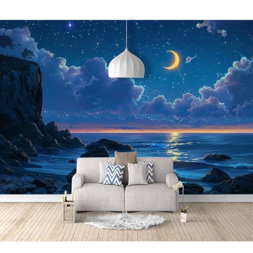 Art Fototapete 3d Effekt Wallpaper selbstklebend Blauer Nachthimmel, Berge, Sterne, Mond 100x70cm Tapeten Wandtapete Wanddeko Design Wand Dekoration Wohnzimmer Schlafzimmer Büro Flur Art Fototapete 3d Effekt Wallpaper selbstklebend Blauer Nachthimmel, Berge, Sterne, Mond 100x70cm Tapeten Wandtapete Wanddeko Design Wand Dekoration Wohnzimmer Schlafzimmer Büro Flur von SPECUFX