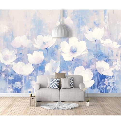 Art Fototapete 3d Effekt Wallpaper selbstklebend Blaues Blumen-Aquarell 100x70cm XL Wanddeko Wandbild Wandtapete 3D-Optik Landschaft Panorama Wohnzimmer Schlafzimmer von SPECUFX