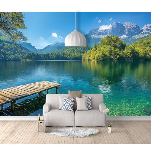 Art Fototapete 3d Effekt Wallpaper selbstklebend Naturlandschaft aus Holzbrücken über das Wasser 100x70cm XL Wanddeko Wandbild Wandtapete 3D-Optik Landschaft Panorama Wohnzimmer Schlafzimmer von SPECUFX
